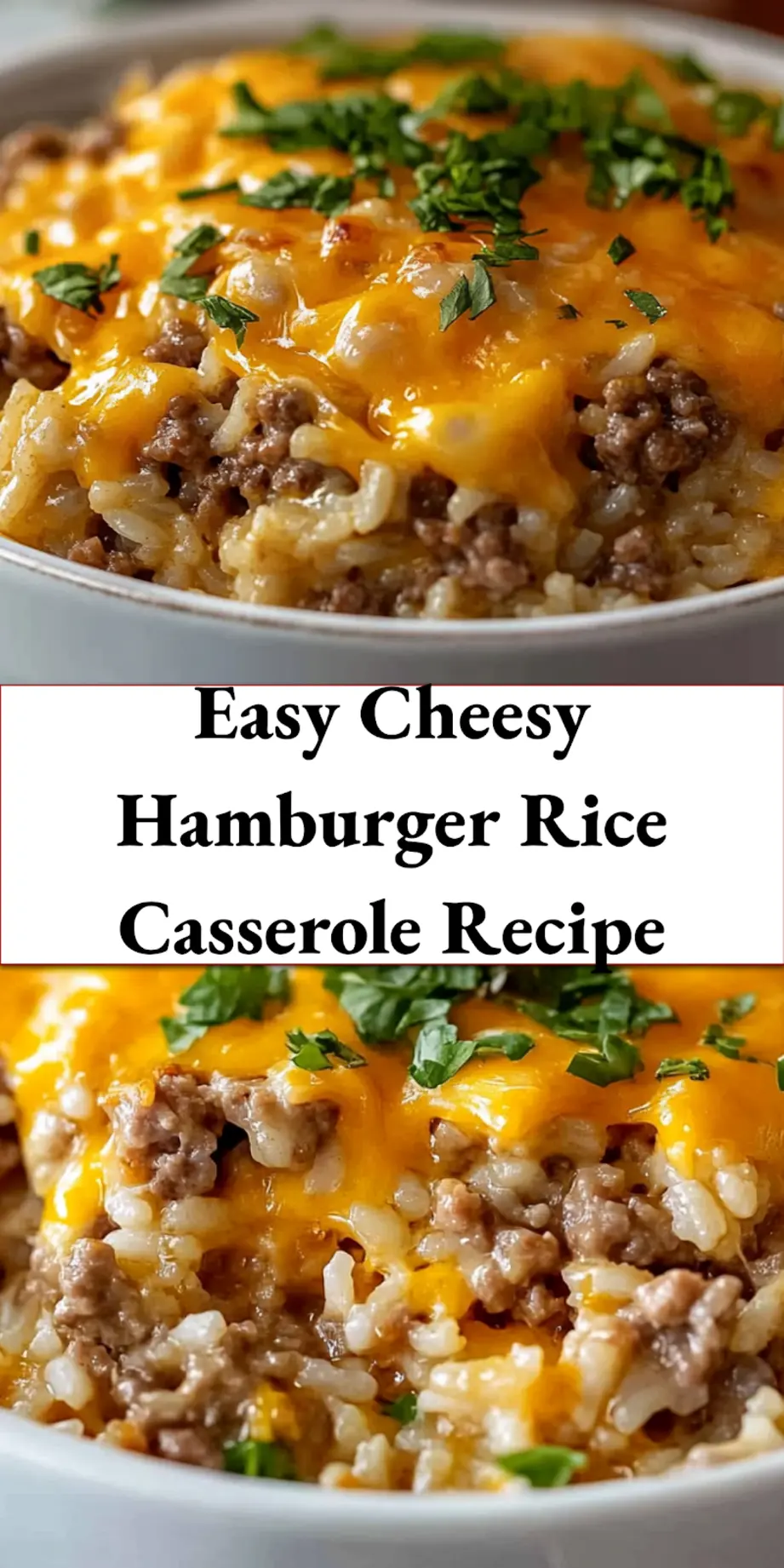 Cheesy Hamburger Rice Casserole Recipe: Easy and Delicious 6 Golden cheesy hamburger rice casserole served in baking dish