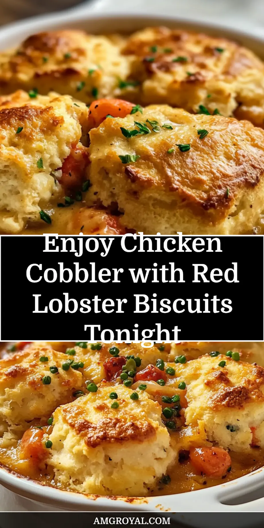 Chicken Cobbler with Red Lobster Biscuits: Delicious Easy Feast 6 Finished Chicken Cobbler with Red Lobster Biscuits served in casserole with golden brown tops