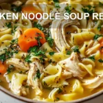 CHICKEN NOODLE SOUP RECIPE centered hero view, clean and uncluttered