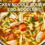 Chicken Noodle Soup with Egg Noodles: Irresistible Comfort 6 CHICKEN NOODLE SOUP WITH EGG NOODLES centered hero view, clean and uncluttered