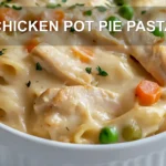 Chicken Pot Pie Pasta: Quick Comforting Family Meal 7 CHICKEN POT PIE PASTA centered hero view, clean and uncluttered