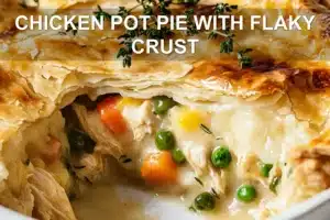 Chicken Pot Pie with Flaky Crust: Delicious and Easy CHICKEN POT PIE WITH FLAKY CRUST centered hero view, clean and uncluttered