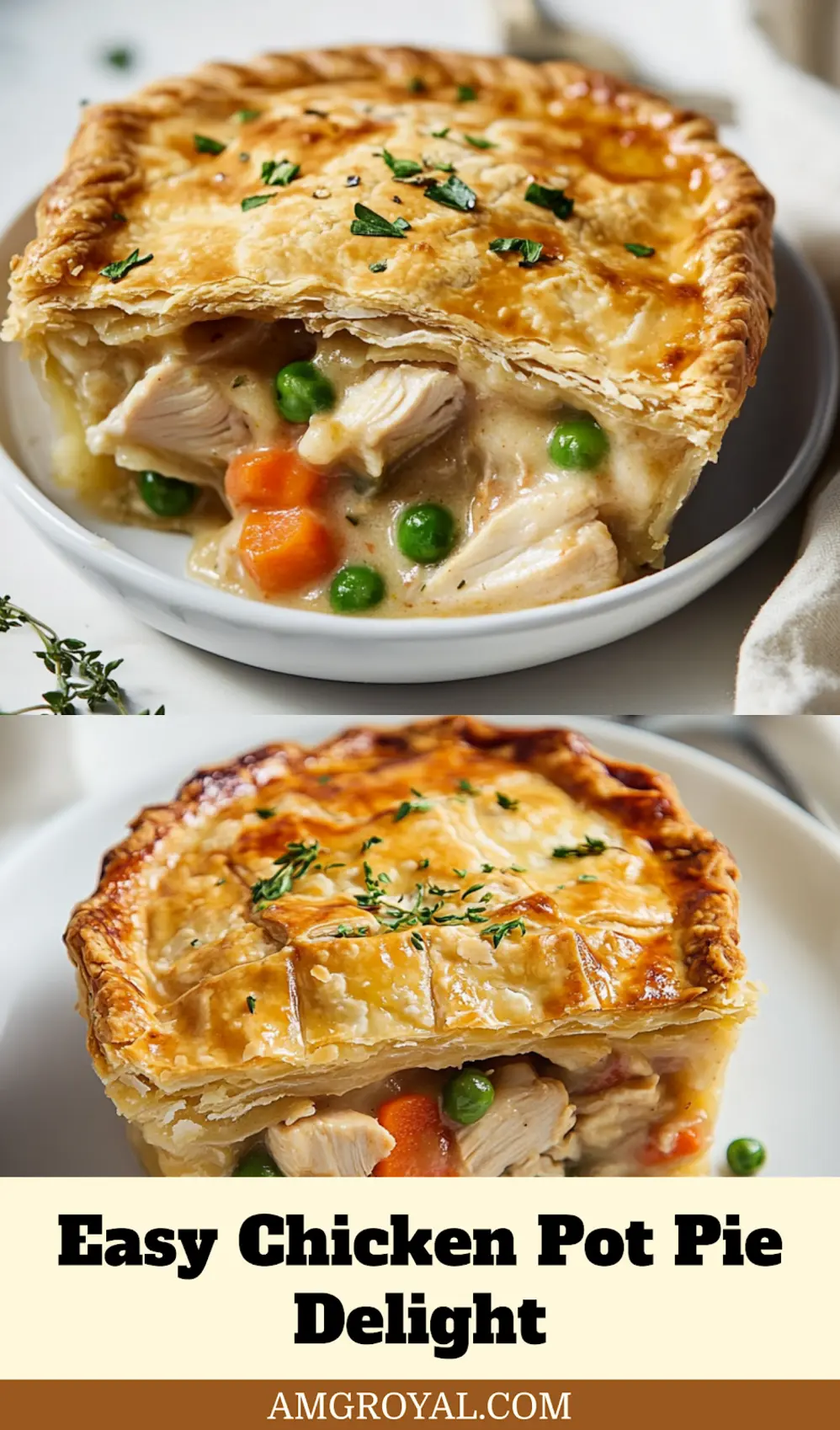 Chicken Pot Pie Easy and Delicious Recipe 6 Finished chicken pot pie with golden crust in serving dish