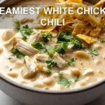 CREAMIEST WHITE CHICKEN CHILI centered hero view, clean and uncluttered