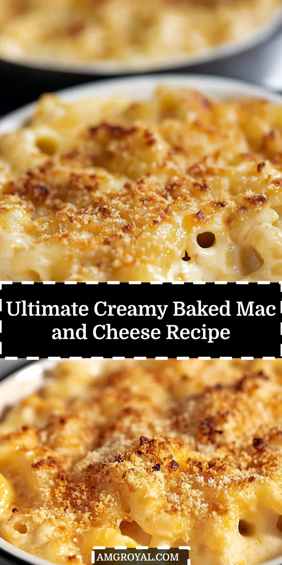 Creamy Baked Mac and Cheese: The Ultimate Comfort Food 5 Overhead view of baked mac and cheese in casserole dish showing golden topping and creamy layers