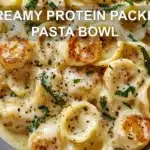 CREAMY PROTEIN PACKED PASTA BOWL centered hero view, clean and uncluttered
