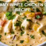 CREAMY WHITE CHICKEN CHILI RECIPE centered hero view, clean and uncluttered