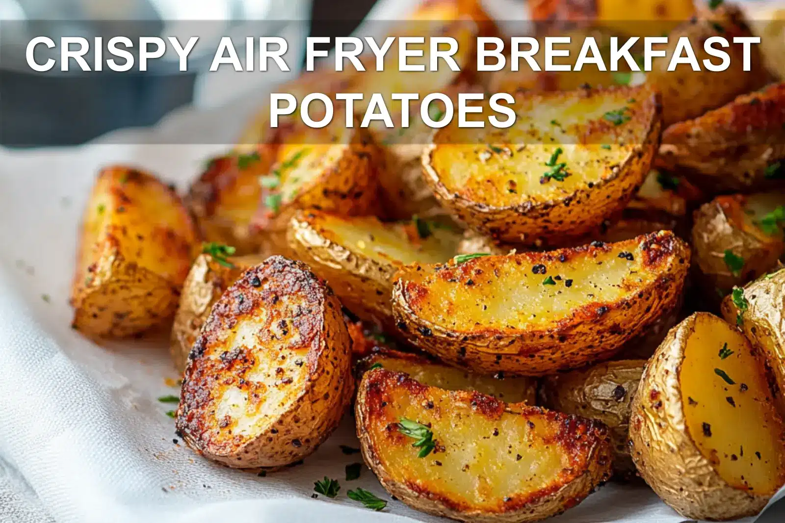 CRISPY AIR FRYER BREAKFAST POTATOES golden crisp rosemary smoke infused paprika fresh herbs on napkin