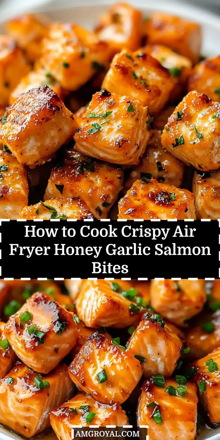 Crispy Air Fryer Honey Garlic Salmon Bites: Delicious Meal 5 Plated crispy air fryer honey garlic salmon bites with garnish, ready to serve