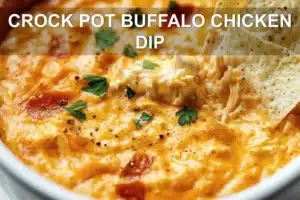 CROCK POT BUFFALO CHICKEN DIP centered hero view, clean and uncluttered