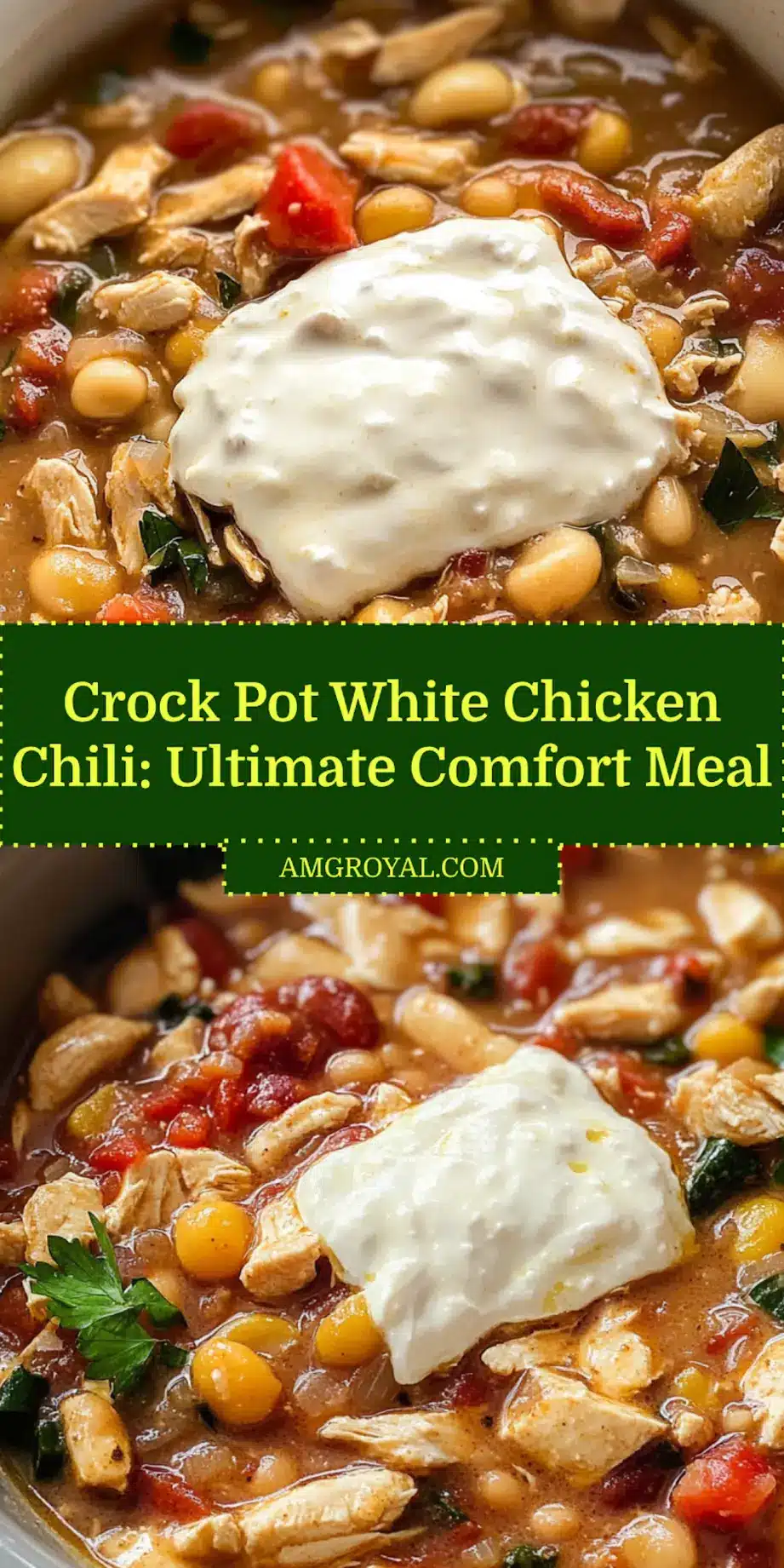Crock Pot White Chicken Chili: Easy and Delicious Recipe 5 Bowl of creamy crock pot white chicken chili garnished with avocado and cilantro