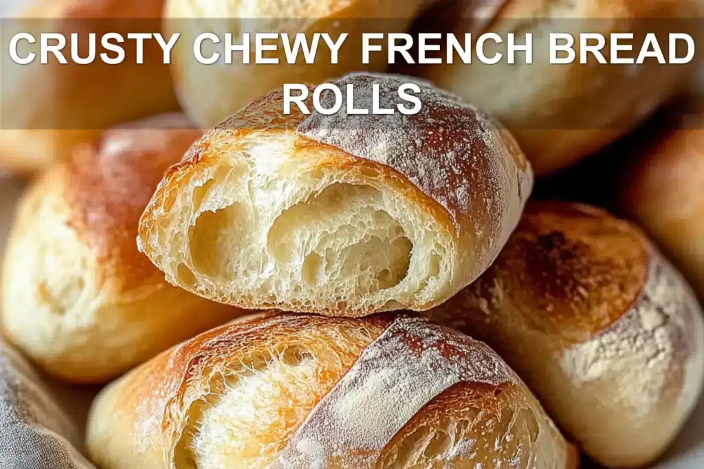 CRUSTY CHEWY FRENCH BREAD ROLLS centered hero view, clean and uncluttered