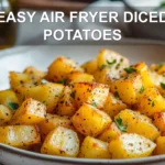 EASY AIR FRYER DICED POTATOES golden crispy herbs olive oil glass of water