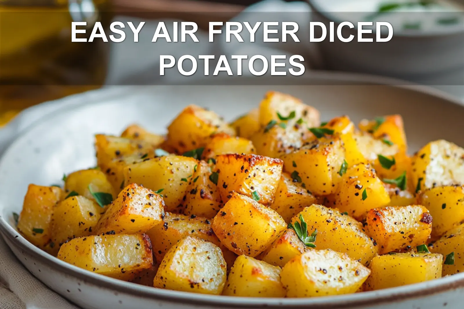 EASY AIR FRYER DICED POTATOES golden crispy herbs olive oil glass of water