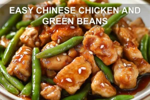 EASY CHINESE CHICKEN AND GREEN BEANS centered hero view, clean and uncluttered