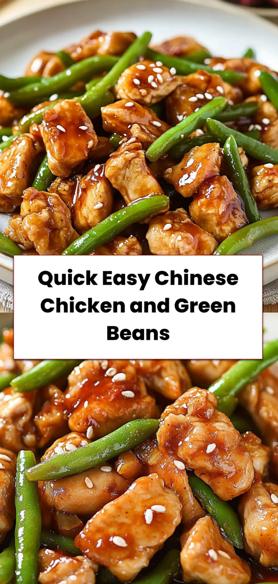 Easy Chinese Chicken and Green Beans: A Delicious Meal 5 Finished Easy Chinese Chicken and Green Beans dish served in a bowl with sesame seeds and green onions