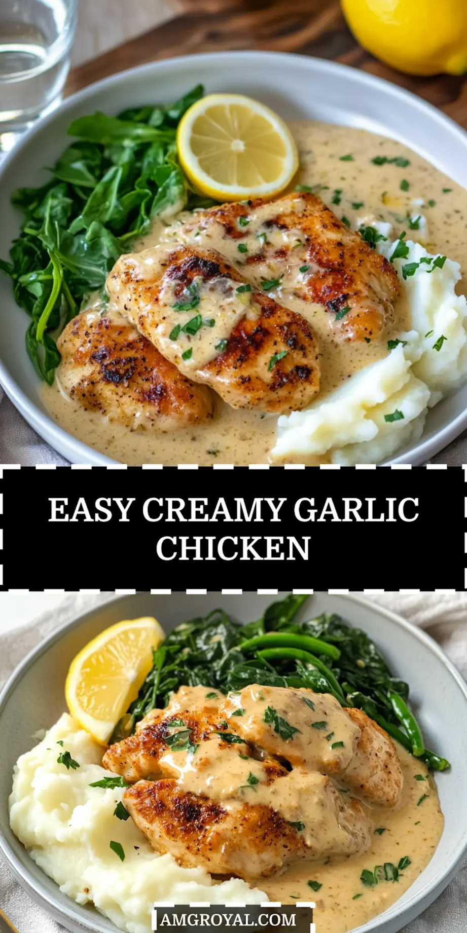 easy Creamy Garlic Chicken: Quick Delicious Delight! 5 EASY CREAMY GARLIC CHICKEN served on a plate with rice and vegetables, ready for Pinterest share