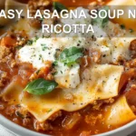 EASY LASAGNA SOUP NO RICOTTA centered hero view, clean and uncluttered