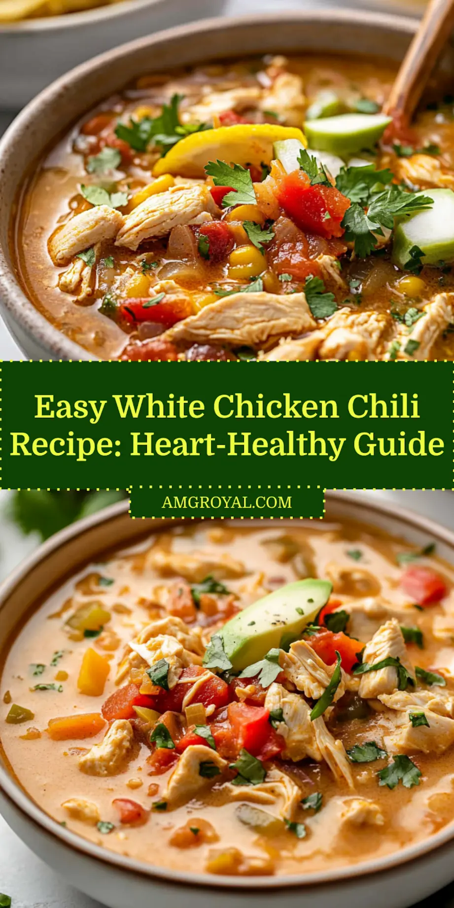 Easy White Chicken Chili Recipe: Simple and Delicious Meal 5 Bowl of creamy white chicken chili topped with cilantro, lime, and tortilla chips