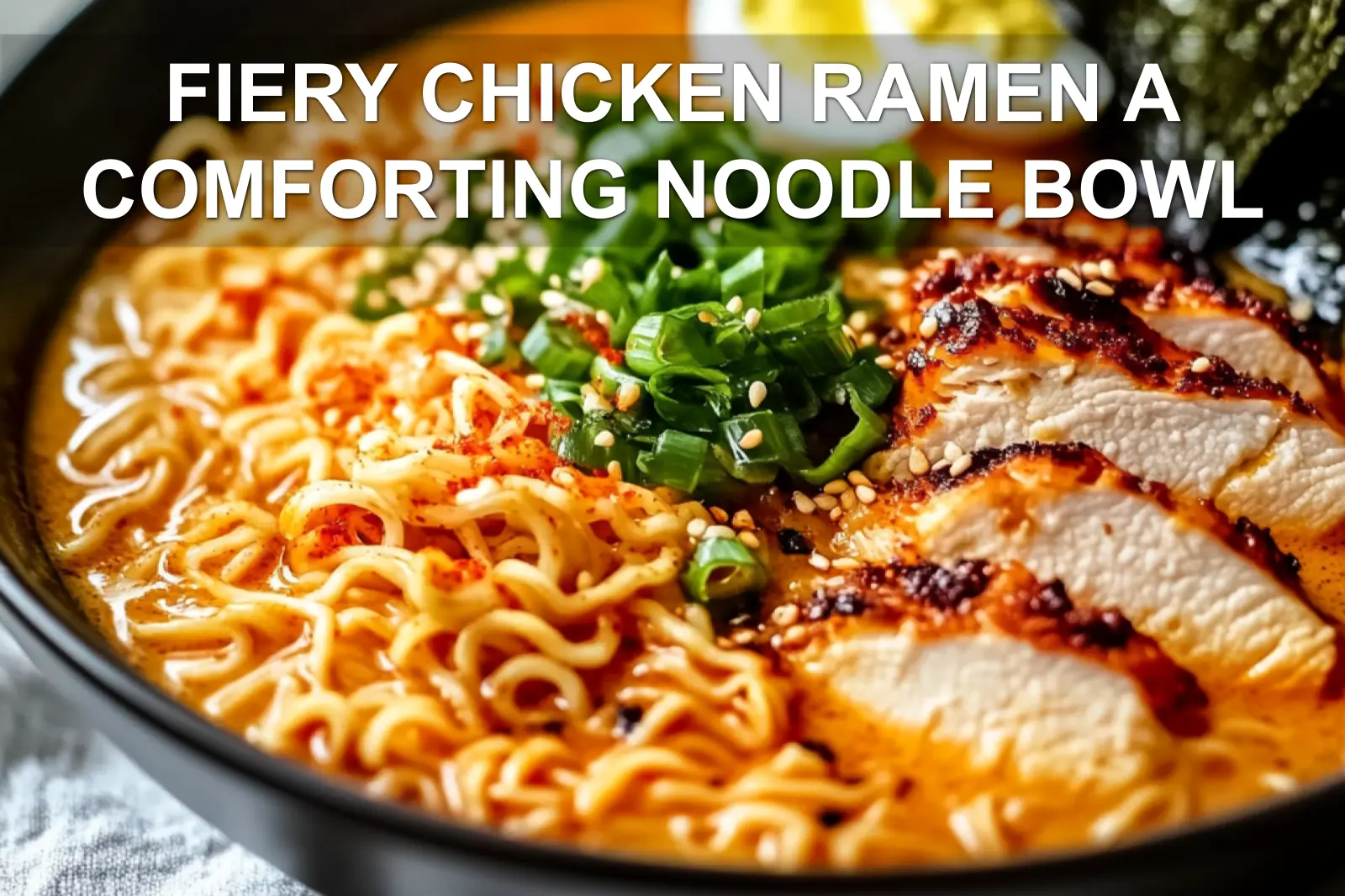 FIERY CHICKEN RAMEN A COMFORTING NOODLE BOWL creamy ramen with chicken and delicately cooked egg