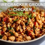 FIRECRACKER GROUND CHICKEN spicy glazed ground chicken over rice warm inviting shot