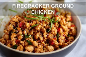 FIRECRACKER GROUND CHICKEN spicy glazed ground chicken over rice warm inviting shot