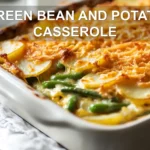 GREEN BEAN AND POTATO CASSEROLE baked casserole with potatoes green beans melted Colby cheese warm