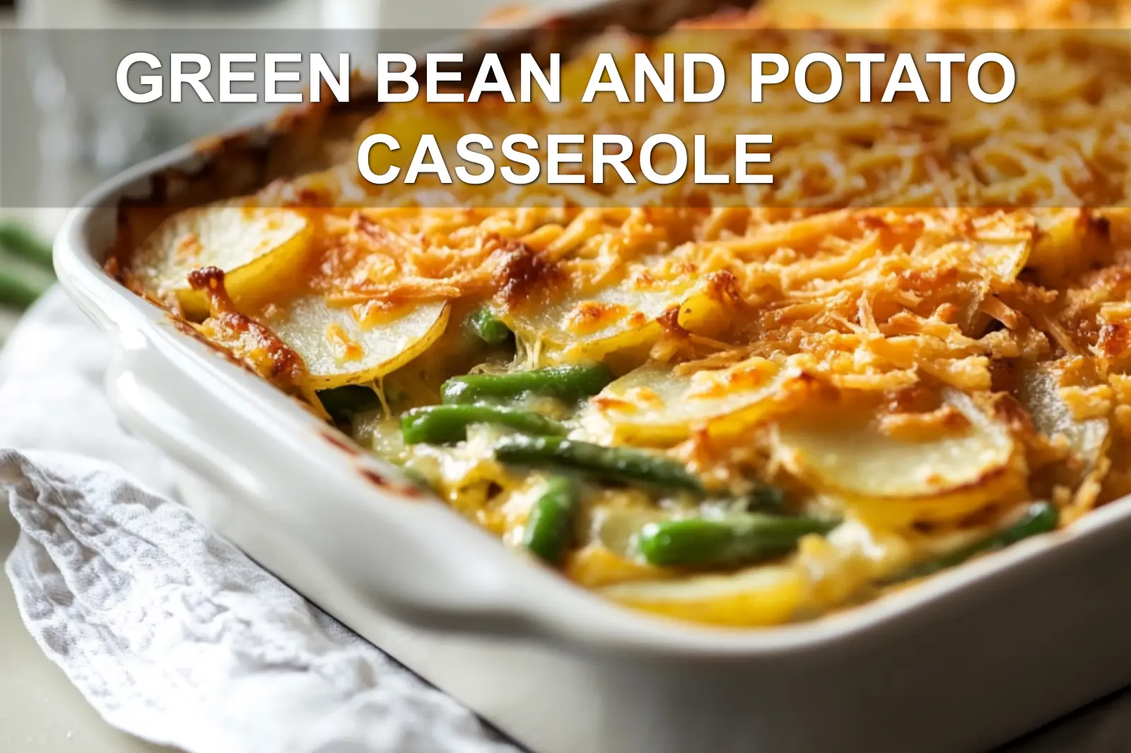 GREEN BEAN AND POTATO CASSEROLE baked casserole with potatoes green beans melted Colby cheese warm
