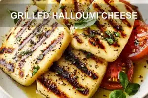 GRILLED HALLOUMI CHEESE centered hero view, clean and uncluttered