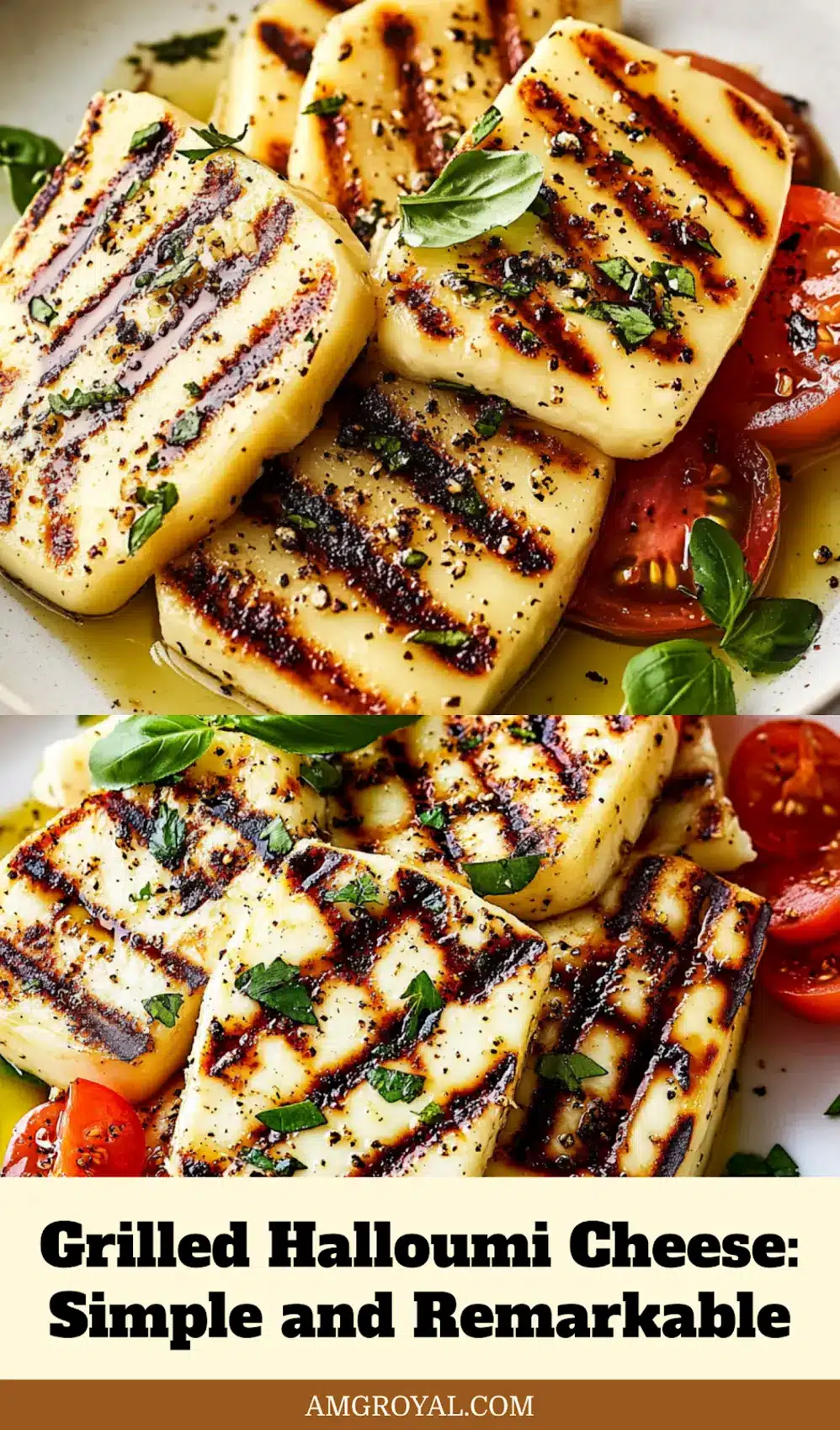 Grilled Halloumi Cheese: Easy and Irresistible Recipe 5 Serving suggestion: grilled halloumi cheese sliced and garnished with herbs and honey