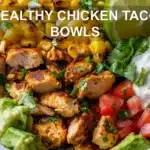 HEALTHY CHICKEN TACO BOWLS centered hero view, clean and uncluttered