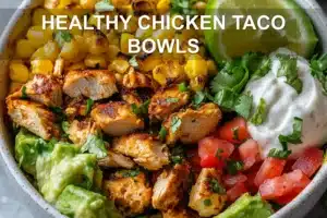 Healthy Chicken Taco Bowls: Delicious Quick Protein Fix HEALTHY CHICKEN TACO BOWLS centered hero view, clean and uncluttered