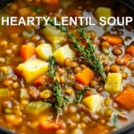 HEARTY LENTIL SOUP centered hero view, clean and uncluttered