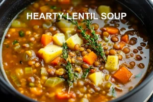 Hearty Lentil Soup: Delicious Fall Comfort Recipe HEARTY LENTIL SOUP centered hero view, clean and uncluttered