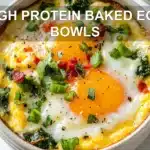 HIGH PROTEIN BAKED EGG BOWLS centered hero view, clean and uncluttered
