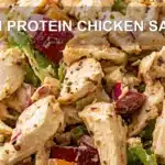HIGH PROTEIN CHICKEN SALAD centered hero view, clean and uncluttered