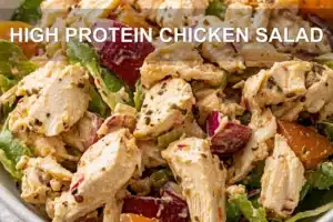 High Protein Chicken Salad: Easy and Delicious Recipe HIGH PROTEIN CHICKEN SALAD centered hero view, clean and uncluttered