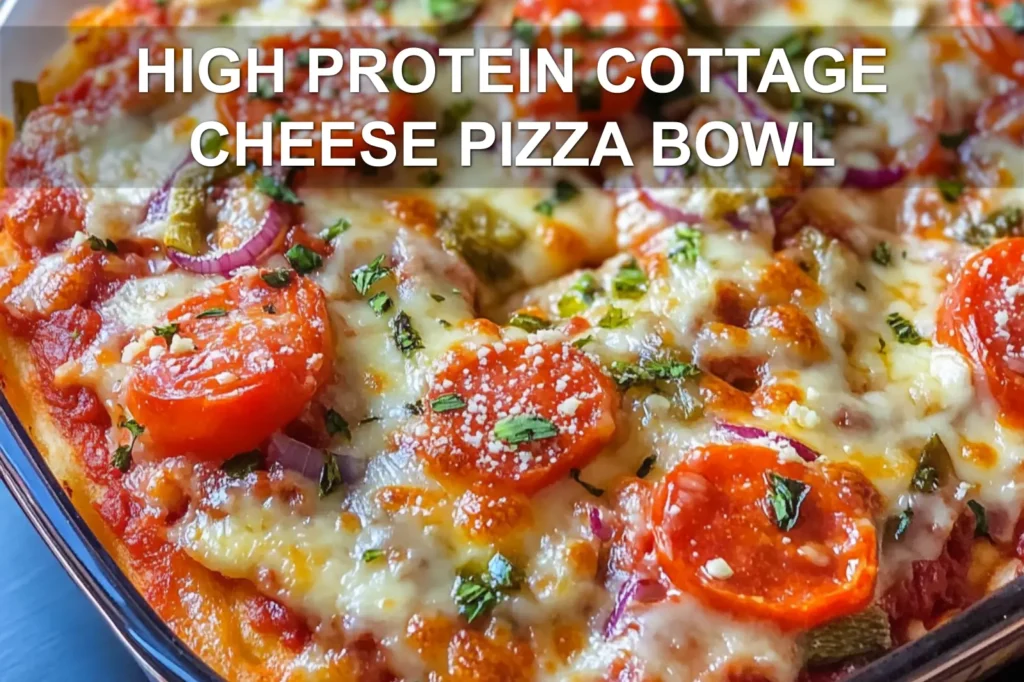 HIGH PROTEIN COTTAGE CHEESE PIZZA BOWL centered hero view, clean and uncluttered