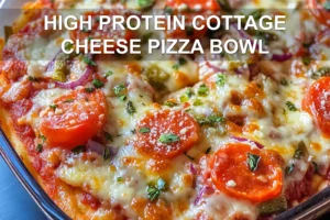 HIGH PROTEIN COTTAGE CHEESE PIZZA BOWL centered hero view, clean and uncluttered