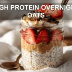 HIGH PROTEIN OVERNIGHT OATS centered hero view, clean and uncluttered