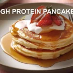 HIGH PROTEIN PANCAKES centered hero view, clean and uncluttered