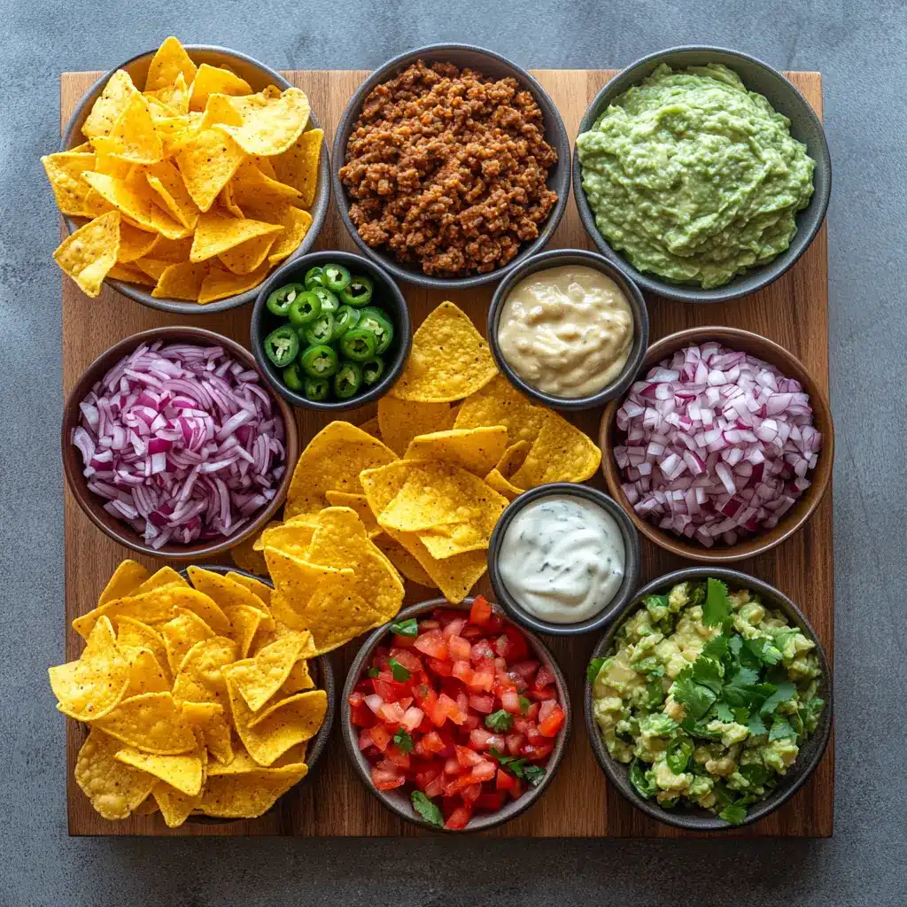 Air Fryer Nachos: Easy Fun and Delicious Recipe 4 Ingredients laid out for crispy AIR FRYER NACHOS on a white table with chips, cheese, jalapeños, and ground beef
