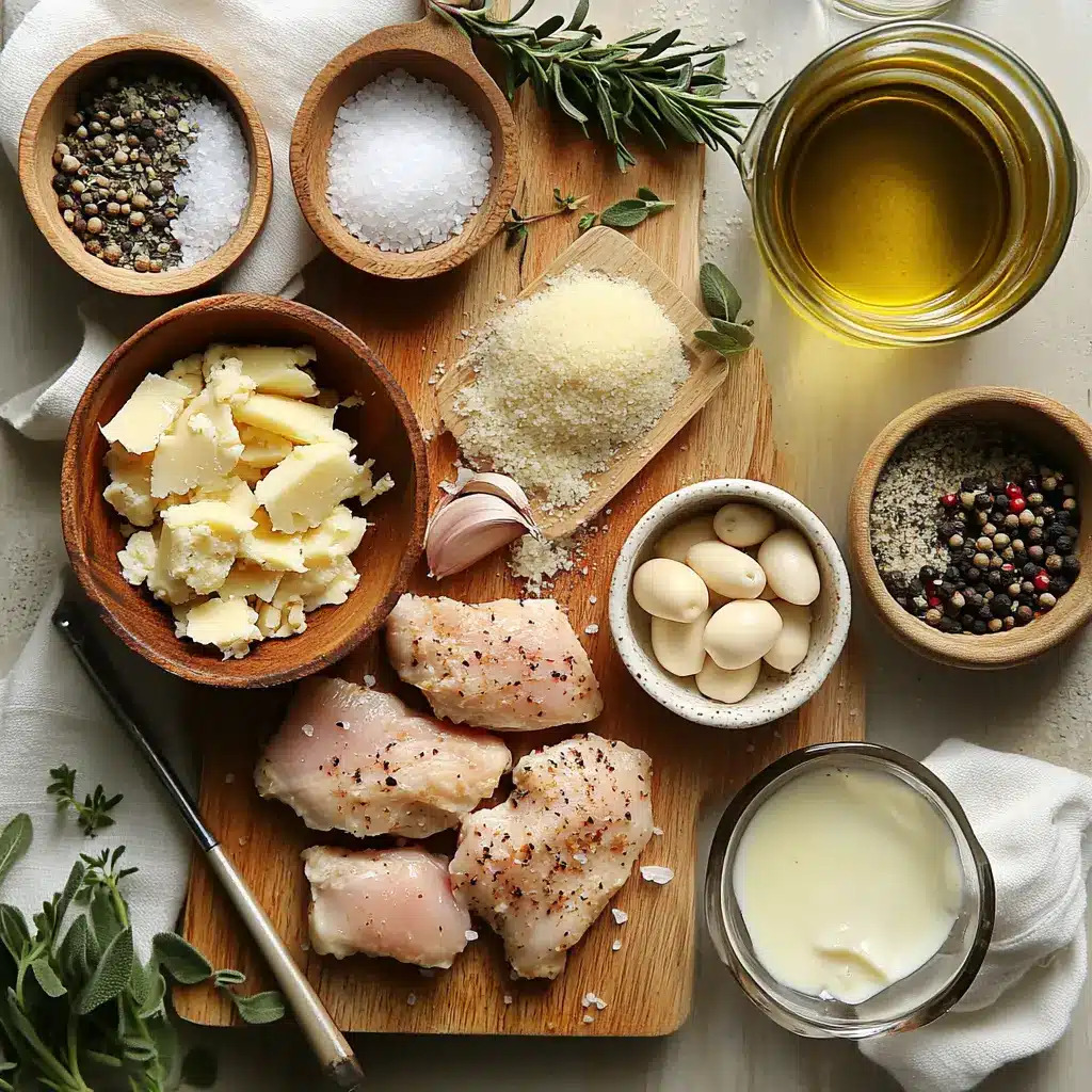Air Fryer Parmesan Crusted Chicken: Quick and Irresistible Dinner 4 Air Fryer Parmesan Crusted Chicken ingredients - grated parmesan, fresh garlic, panko breadcrumbs, raw chicken breasts, and spices
