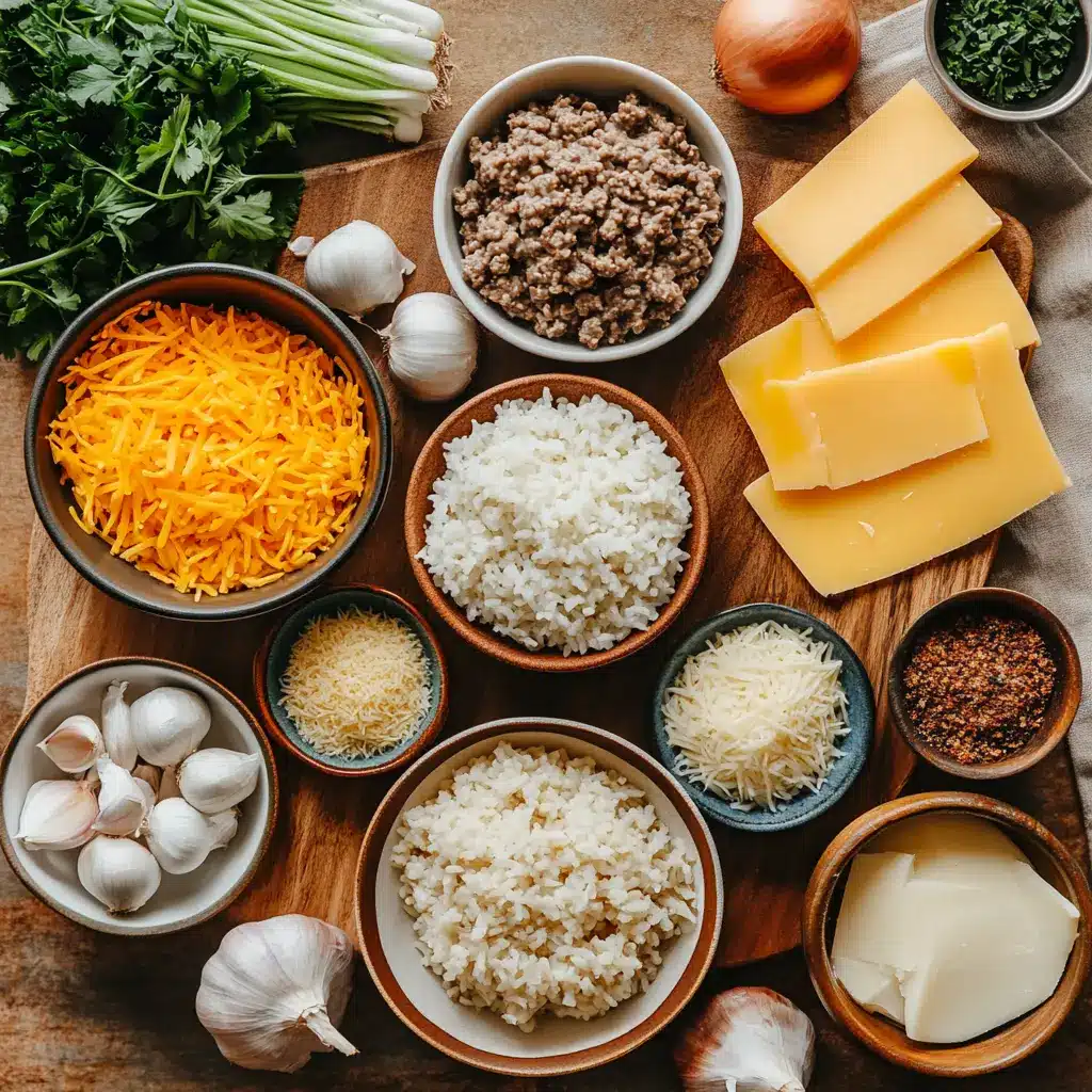 Cheesy Hamburger Rice Casserole Recipe: Easy and Delicious 5 Ingredients for cheesy hamburger rice casserole neatly displayed