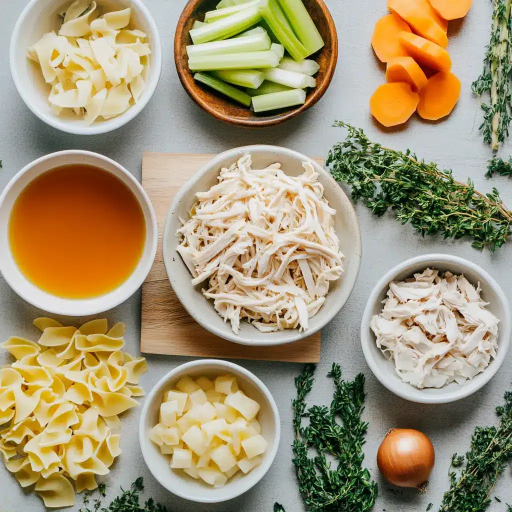 Chicken Noodle Soup with Egg Noodles: Irresistible Comfort 4 Ingredients for chicken noodle soup with egg noodles arranged neatly on a countertop