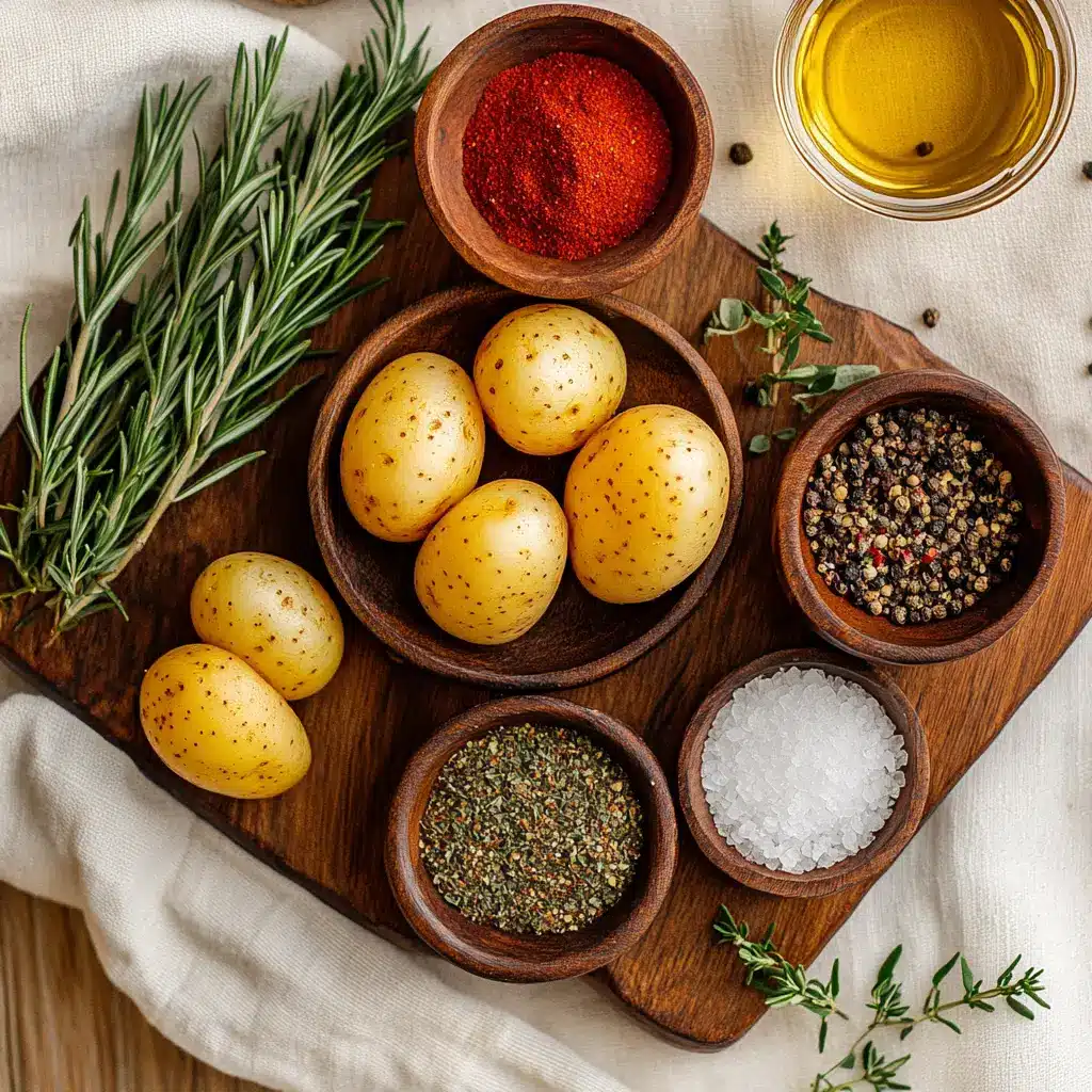 Crispy Air Fryer Breakfast Potatoes: Irresistibly Simple Recipe 4 Air fryer breakfast potatoes ingredients - cubed russet potatoes with smoked paprika, rosemary, garlic powder, salt, olive oil