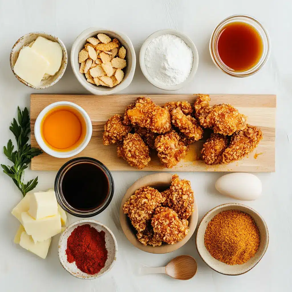 Crispy Baked Hot Honey Chicken Recipe You Must Try 4 Ingredients for crispy baked hot honey chicken including cornflakes, spices and chicken pieces