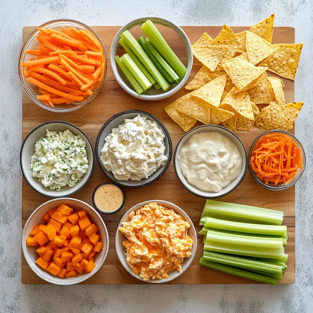 Crock Pot Buffalo Chicken Dip: Easy and Irresistible 4 Ingredients for Crock Pot Buffalo Chicken Dip arranged cleanly on a countertop