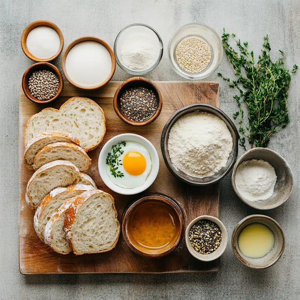 Crusty Chewy French Bread Rolls: The Perfect Recipe 4 Ingredients lined up for crusty chewy French bread rolls including flour, yeast, salt, and water