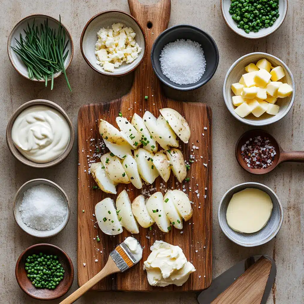 Easy Air Fryer Baked Potato Recipe: Delicious and Quick 4 Ingredients laid out for easy air fryer baked potato including russet potatoes, olive oil, salt, pepper, and optional toppings like bacon and sour cream